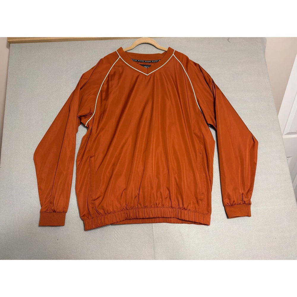 FootJoy Mens XL Burnt Orange V-Neck Golf Windshirt Pullover 11-0207 Pocketed